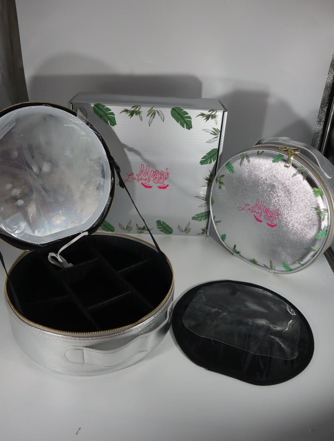 Silver Round LED Cosmetic Bag